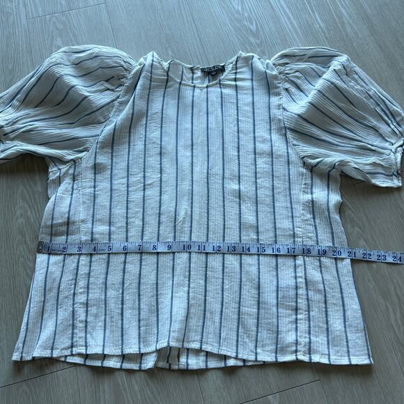 J Crew Puff Sleeve Top In Sheer Gauze Womens Large White Striped - Picture 6 of 8